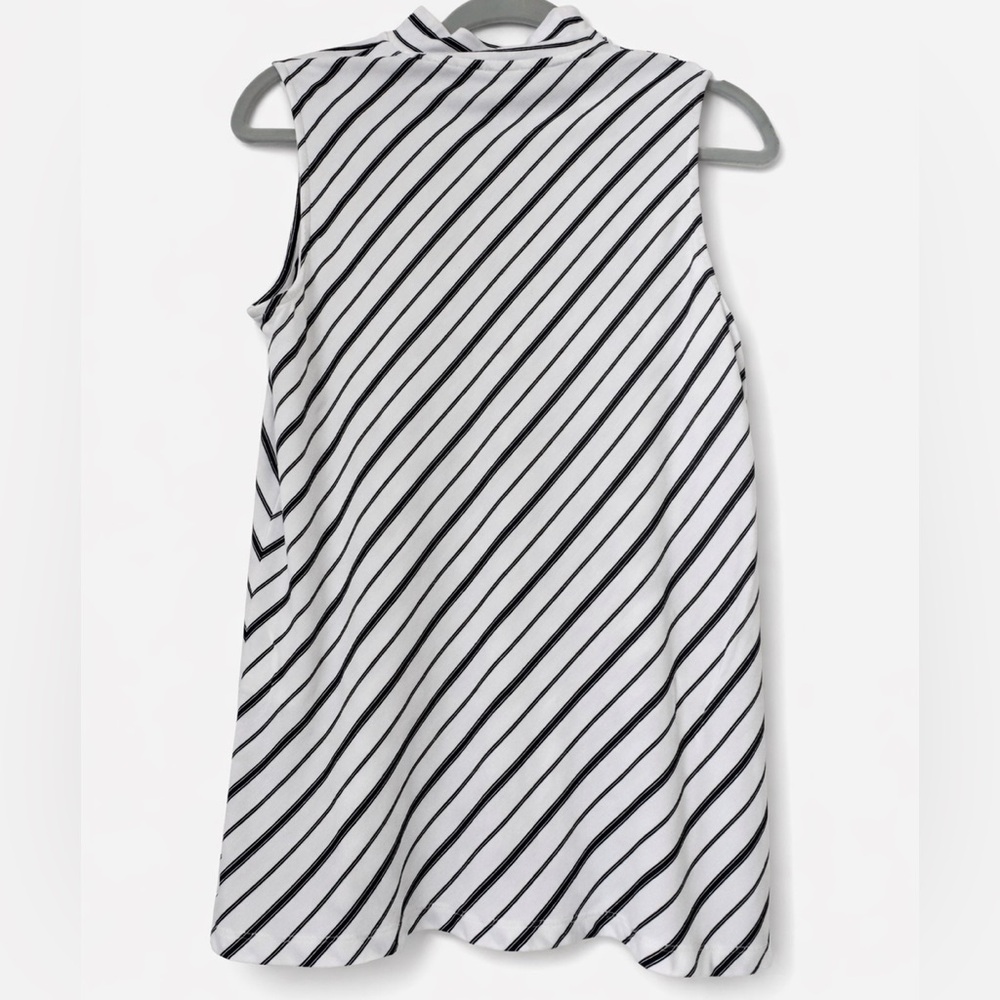 Chico’s Size 0 ( Small/ Medium)Sleeveless Mock Neck Striped Top | Black & White - Picture 2 of 4